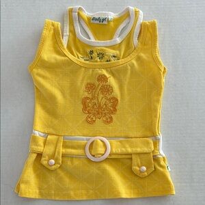 Trendy Girl Yellow Embroidered Tank Top with Belt, 18M
